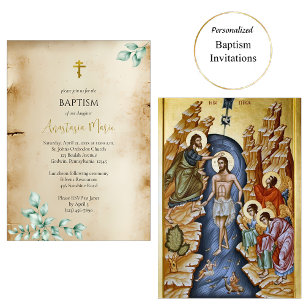 Rustikales Pergament mit orthodoxer Eukalyptus-Tau Einladung