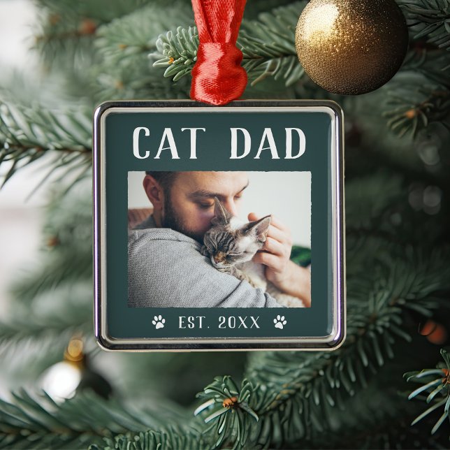 Rustikales Personalisiertes Cat Vater Foto Ornament Aus Metall (Von Creator hochgeladen)