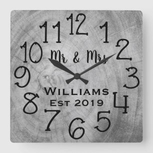 Rustikales Personalisiertes Holz Quadratische Wanduhr