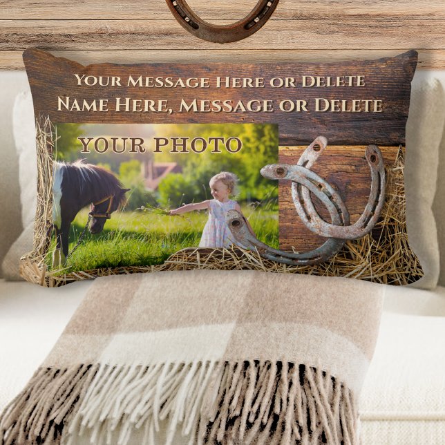 Rustikales Personalisiertes Pferdekissen, Hufeisen Lendenkissen (Photo and Personalized, Horse Throw Pillow. Horseshoe Lumbar Pillow. Great, Horse Remembrance Gifts.)
