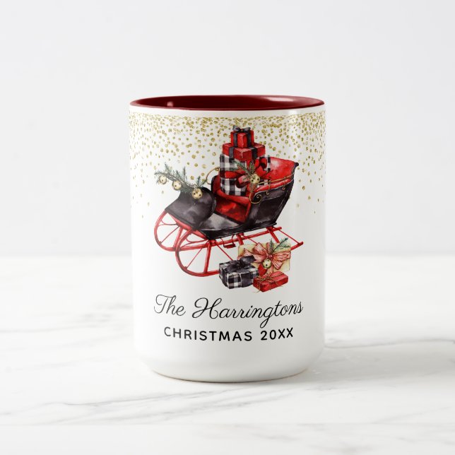 Rustikales Personalisiertes Rotes Weihnachtsfest Zweifarbige Tasse (Mittel)