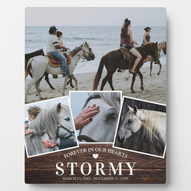 Rustikales Pferd 4 Foto Collage & Name Memorial Fotoplatte (Vorderseite)