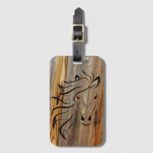 Rustikales Pferd auf Holz Gepäckanhänger