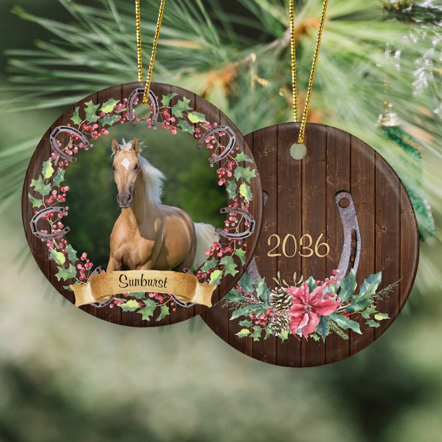 Rustikales Pferd Foto Personalisiert Weihnachten Keramik Ornament (Von Creator hochgeladen)