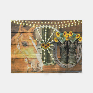 Rustikales Pferd Sonnenblumen Wagon Wheel Cowboy B Fleecedecke
