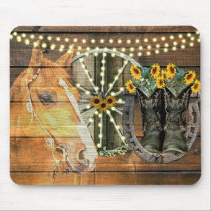Rustikales Pferd Sonnenblumen Wagon Wheel Cowboy B Mousepad