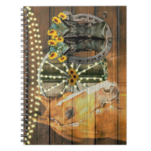 Rustikales Pferd Sonnenblumen Wagon Wheel Cowboy B Notizblock