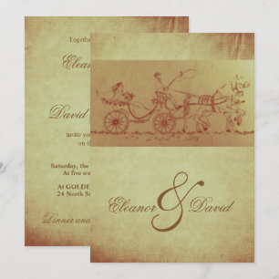 Rustikales Pferd und Kutsche Vintage Hochzeit Einladung