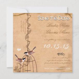 Rustikales Pfirsichrennen mit dem Foto Damask Bird Save The Date
