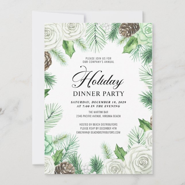 Rustikales Pine Holly Corporate Holiday Dinner Par Einladung (Vorderseite)