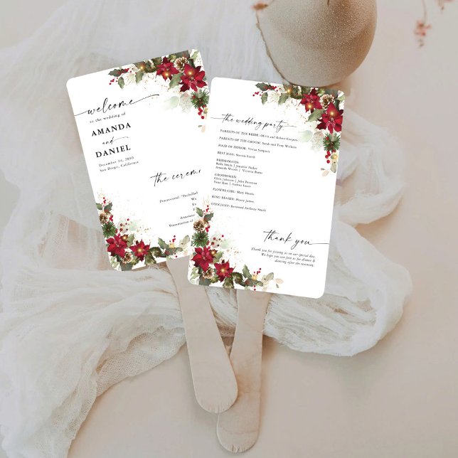 Rustikales Pine Poinsettia Floral Wedding Program Fächer (Von Creator hochgeladen)