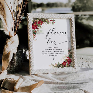 Rustikales Pine Poinsettia Hochzeit Blume Bar Sign Sockelschild