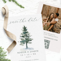 Rustikales Pine Tree Foto & QR Code Wedding