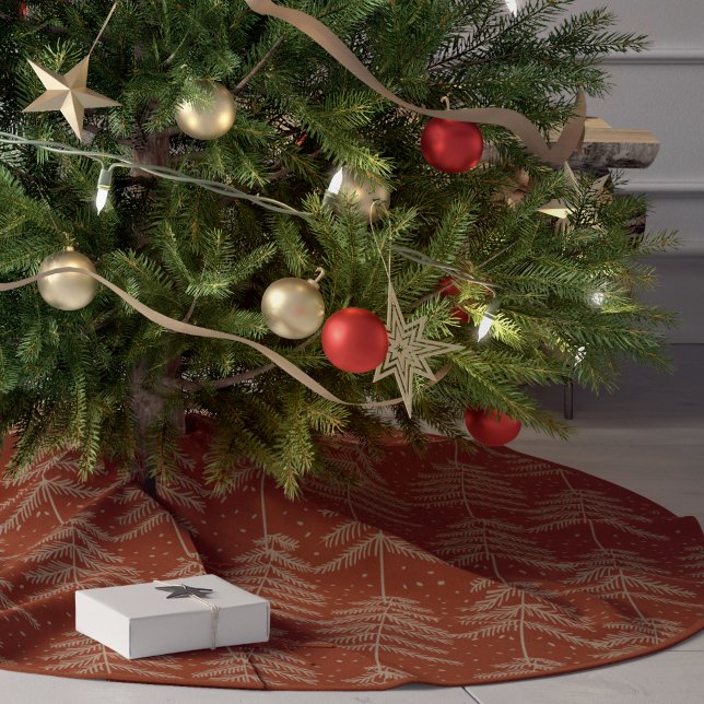 Rustikales Pine Tree Muster Rust Gold Polyester Weihnachtsbaumdecke (Von Creator hochgeladen)