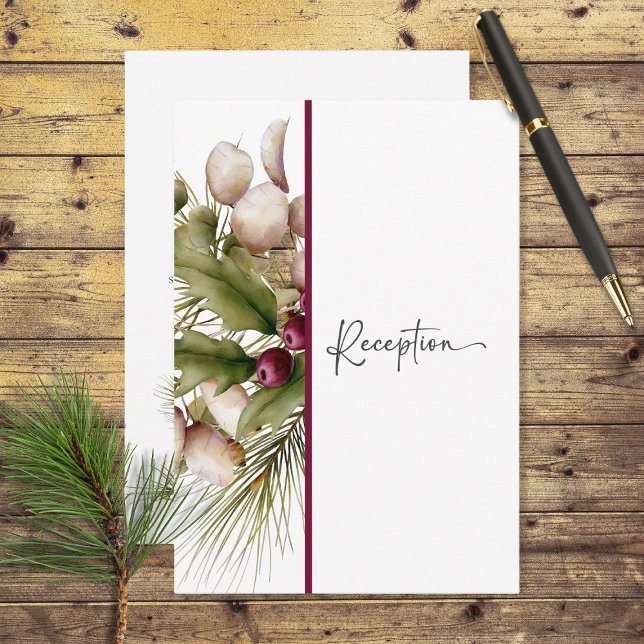 Rustikales Pine Winter Bouquet Hochzeitsempfang Begleitkarte (Von Creator hochgeladen)