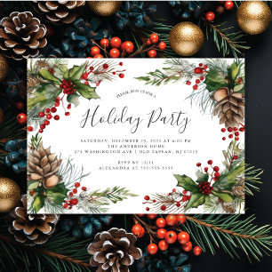Rustikales Pinecones Holly Berry Weihnachtsgebäck  Einladung