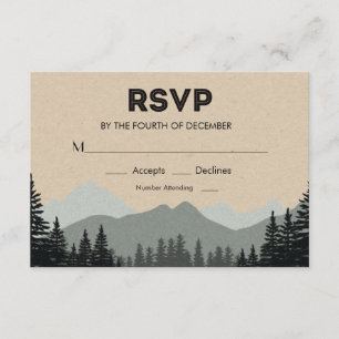 Rustikales Pinienbäume Hochzeit RSVP Karte