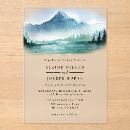 Rustikales Piniengebirge Hochzeitssaal Acryleinladungen