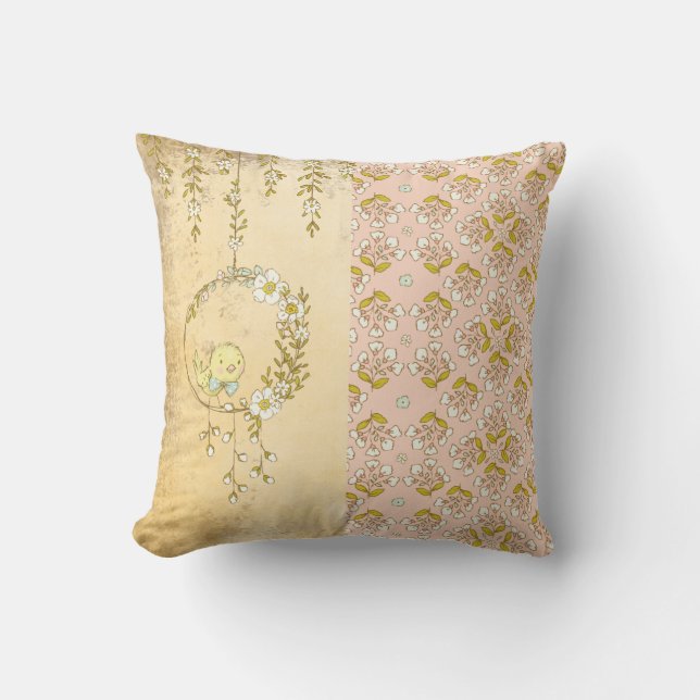 Rustikales Pink Baby Girl Floral Polka Dot Kinderz Kissen (Vorderseite)