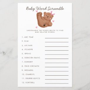 Rustikales Pink Bear Baby Word Scramble Game