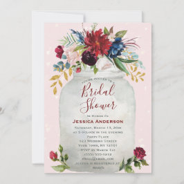 Rustikales Pink Burgundy Gold Mason Jar Brautparty Einladung