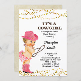 Rustikales Pink Cowgirl Babydusche Mädchen Einladung