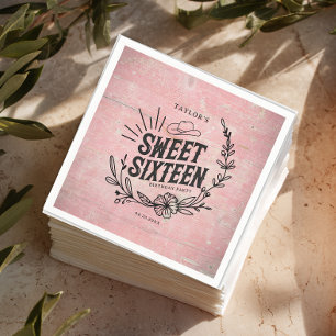 Rustikales Pink Cowgirl Floral 16 . Geburtstag Par Serviette