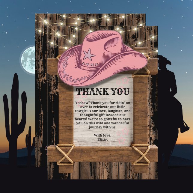 Rustikales Pink Cowgirl Hutelhut Baby Dusche Dankeskarte (Von Creator hochgeladen)
