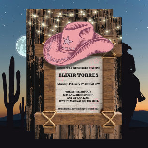Rustikales Pink Cowgirl Hutelhut Baby Dusche Einladung