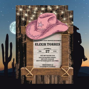 Rustikales Pink Cowgirl Hutelhut Baby Dusche Einladung