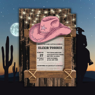 Rustikales Pink Cowgirl Hutelhut Baby Dusche Einladung