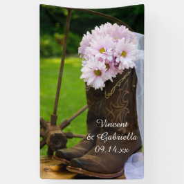 Rustikales Pink Daisies Cowboy Boots Western Weddi Banner