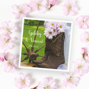 Rustikales Pink Daisies Cowboy Boots Western Weddi Serviette