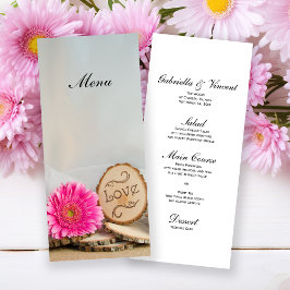 Rustikales Pink Daisy Natural Woods Wedding Menü Menükarte