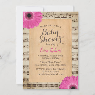 Rustikales Pink Daisy Vintag Music Baby Dusche Einladung