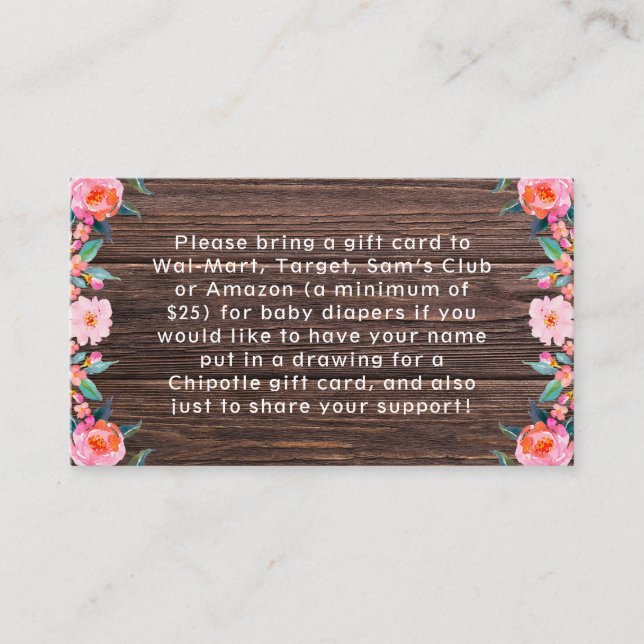 Rustikales Pink Floral Watercolor Babydusche Begleitkarte (Vorderseite)