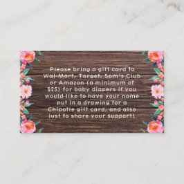 Rustikales Pink Floral Watercolor Babydusche Begleitkarte