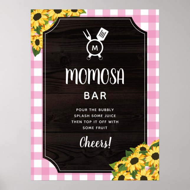 Rustikales Pink Gingham Sunflowers Monogram Momosa Poster (Vorne)