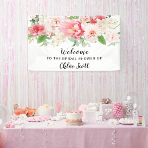 Rustikales Pink Peony Brautparty Willkommensbanner Banner