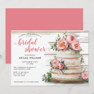 Rustikales Pink Peony Cake Floral Brautparty Einladung