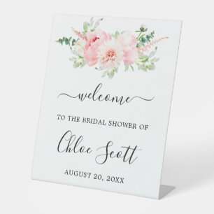 Rustikales Pink Peony Floral Brautparty Willkommen Sockelschild
