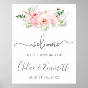 Rustikales Pink Peony Floral Wedding Willkommensze Poster