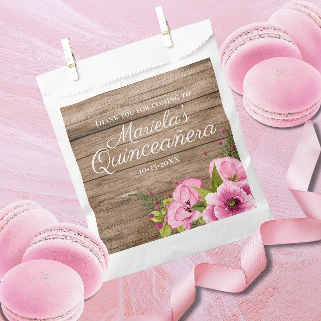 Rustikales Pink Poppies Quinceañera Geschenktütchen (Von Creator hochgeladen)