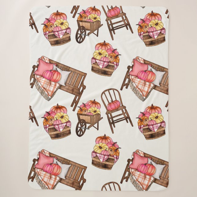 Rustikales Pink Pumpkin Pattern Sherpadecke (Vorderseite)