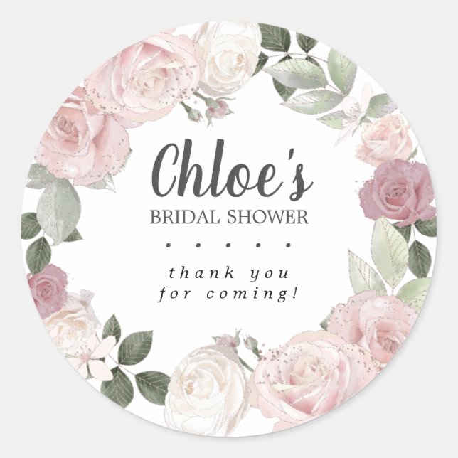 Rustikales Pink Rose Brautparty Vielen Dank Runder Aufkleber (Vorderseite)