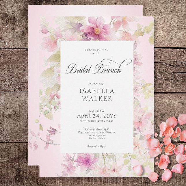 Rustikales Pink & Sage Aquarell Blumenbrunch Einladung (Rustic Pink & Sage Watercolor Floral Bridal Brunch Invitation)