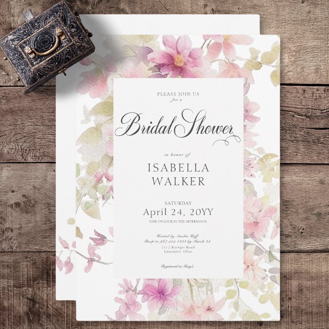 Rustikales Pink & Sage Aquarell Brautparty Einladung (Rustic Pink & Sage Watercolor Floral Bridal Shower Invitation)
