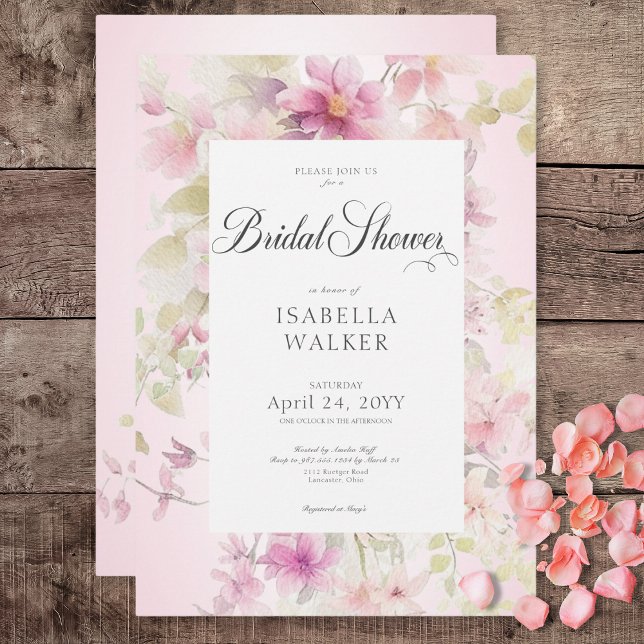 Rustikales Pink & Sage Aquarell Brautparty Einladung (Rustic Pink & Sage Watercolor Floral Bridal Shower Invitation)