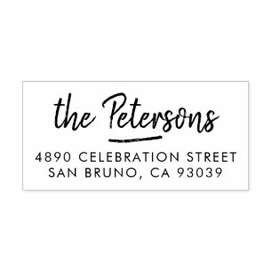 Rustikales Pinselskriptfamilie Name & Rücksendeadr Gummistempel