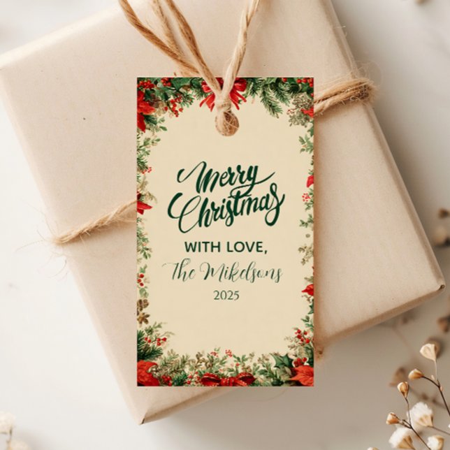 Rustikales Poinsettia Pine Christmas Party Geschenkanhänger (Von Creator hochgeladen)